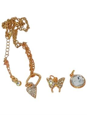 Gold Necklace Interchangle Charms Glam Luxe Bling 3-in-1 Coquette Girl Hollywood